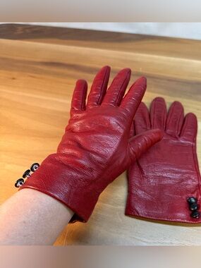 Fownes Women’s Genuine Leather Gloves Sz S Red Cashmere‎ Lined Driving Classic